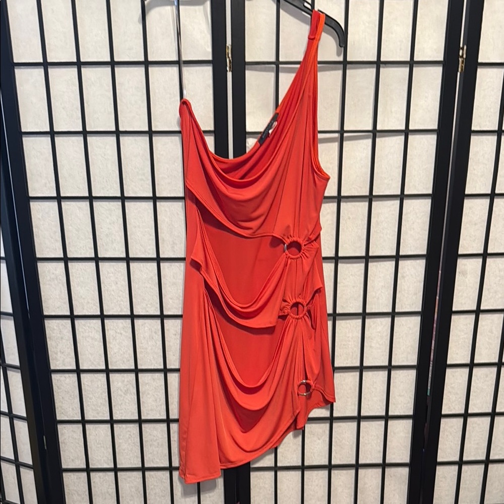 Red Ruched Asymmetrical One Shoulder Cocktail Dress